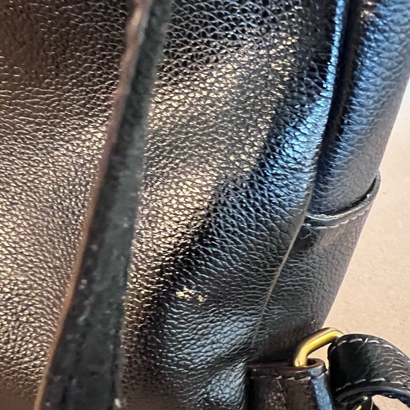 Fossil Black Genuine Leather Brown Gold Hardware Small Zip Backpack Felicity - Picture 3 of 13